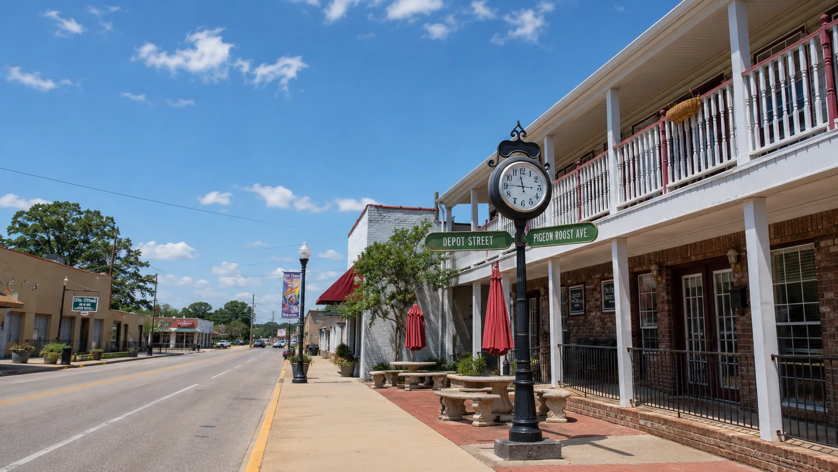 Old Towne Olive Branch streetscape at Depot Street and Pigeon Roost Avenue